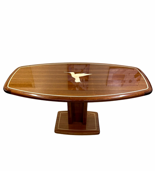 32"x62" Boat Shape Sapele / Teak Table with Inlay (optional base)