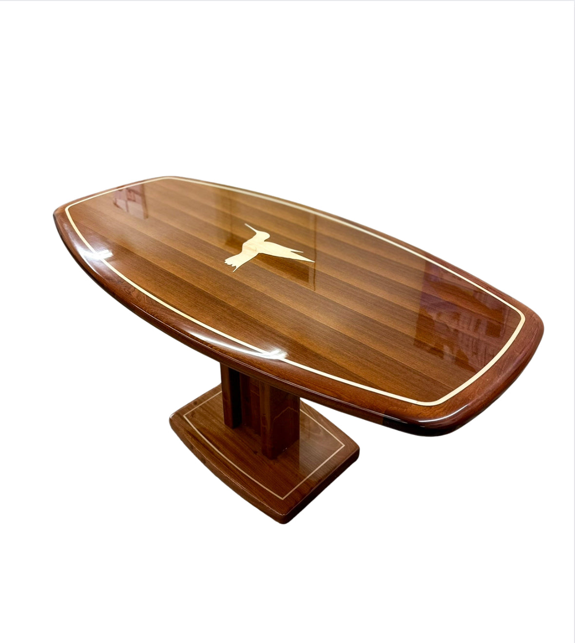 32"x62" Boat Shape Sapele / Teak Table with Inlay (optional base)
