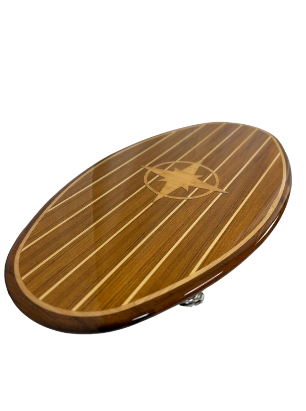 Value Line: High Gloss Teak & Holly Oval Table with Maple Compass Rose 23" x 43" x 1"