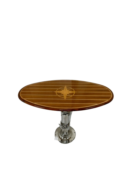 23" x 43" Teak and Holly Oval Table with Maple Compass Rose