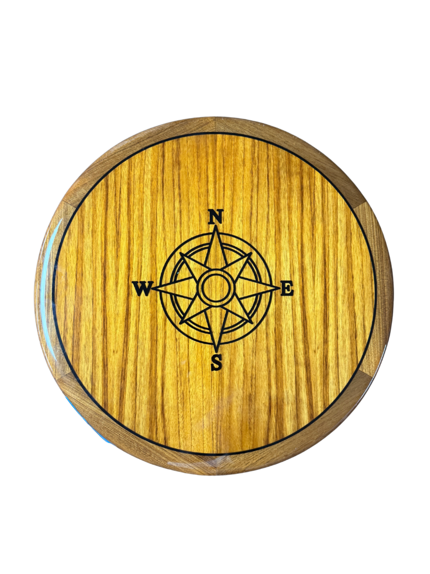 24" Round Teak Table with Compass Rose Inlay