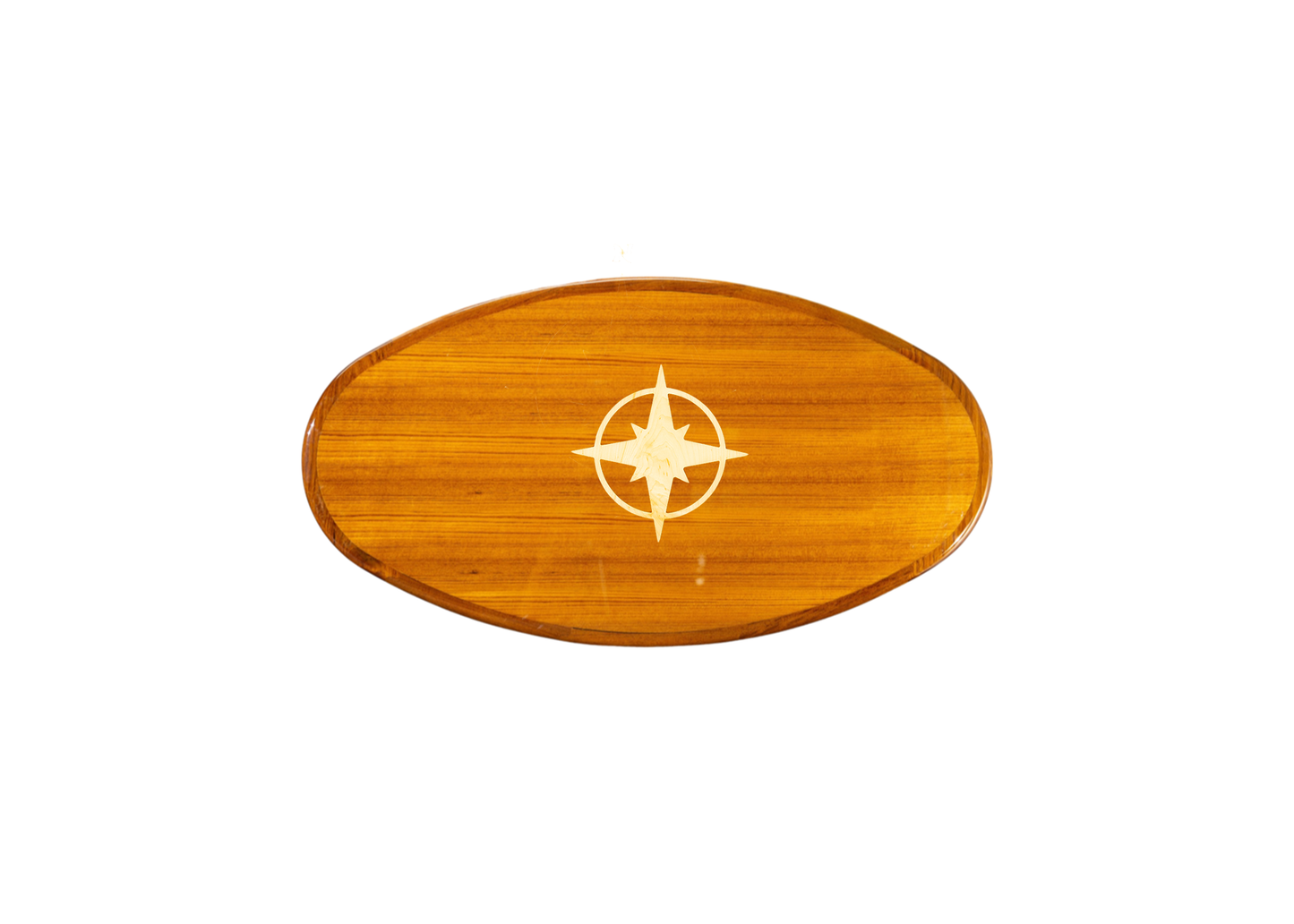 Value Line: High Gloss Teak Oval Table With Maple Compass Rose 23" x 43" x 1"
