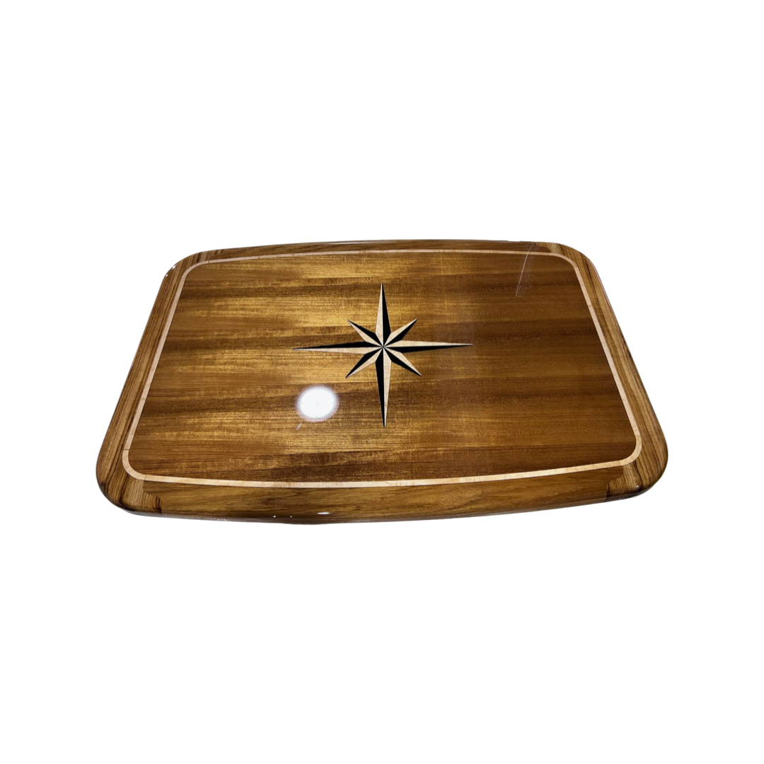 26" x 38" x 1.5" Boat Shape Teak Table with Inlay