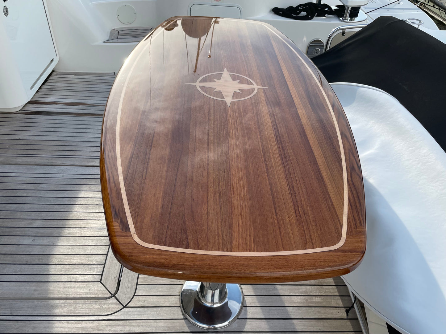 32"x63" Boat Shape Teak Table with Inlay