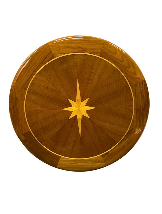 28" Round Teak Table with Maple Compass Rose Inlay