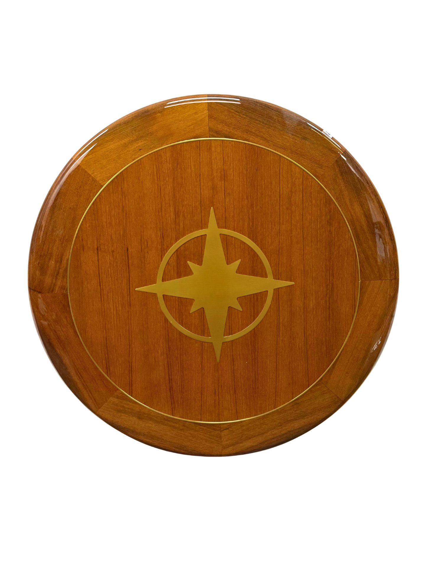 28" Round Teak Table with Brass Compass Rose Inlay