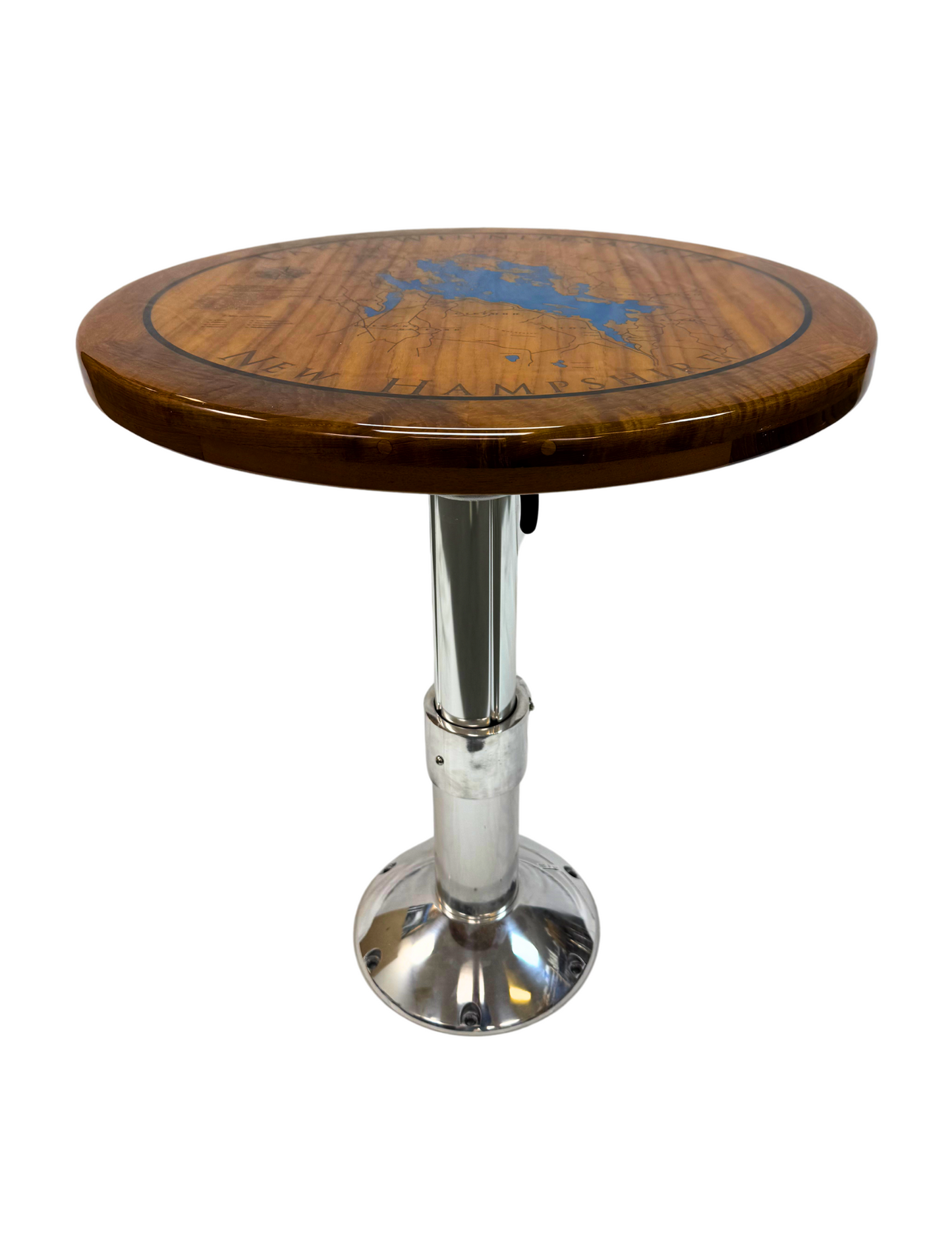 28" Round Teak Table with Lake Winnipesaukee Inlay