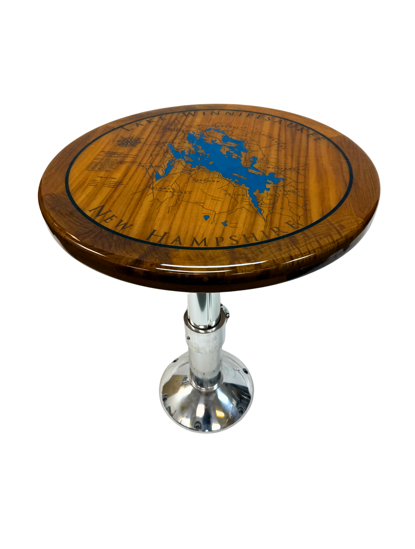 28" Round Teak Table with Lake Winnipesaukee Inlay