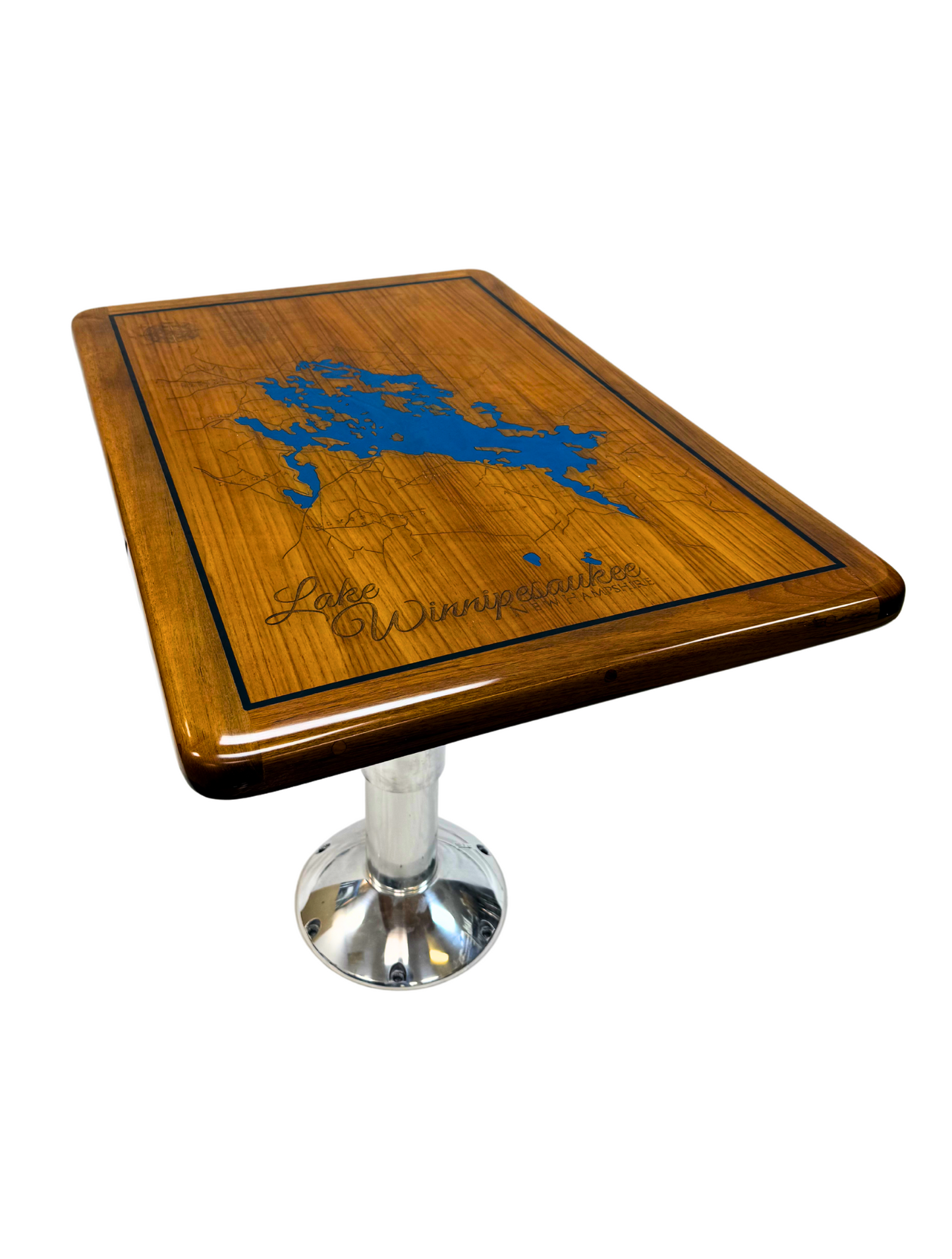 24" x 36" Rectangle Teak Table with Lake Winnipesaukee Inlay