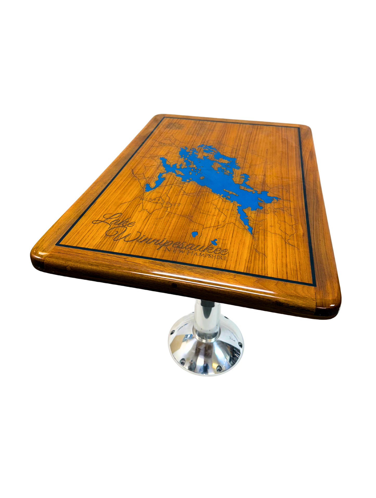 24" x 36" Rectangle Teak Table with Lake Winnipesaukee Inlay