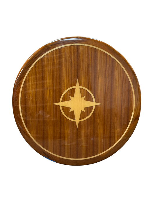 32" Round Teak Table with Maple Compass Rose Inlay