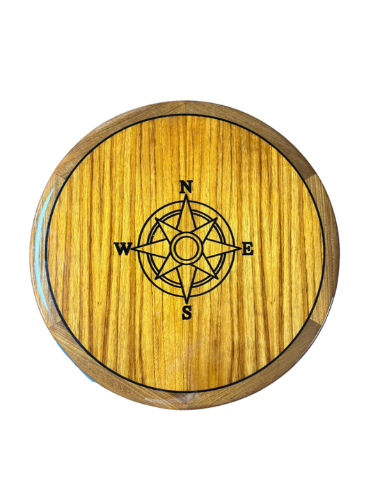 24" Round Teak Table with Compass Rose Inlay