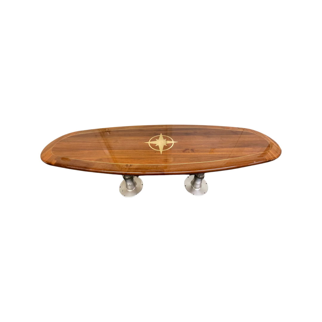 27" by 71" Teak Yacht/Boat/Coastal Table with Brass Compass Rose