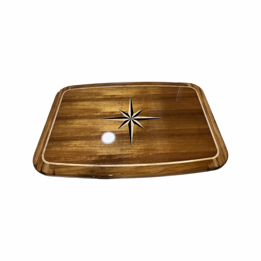 26" x 38" x 1.5" Boat Shape Teak Table with Inlay